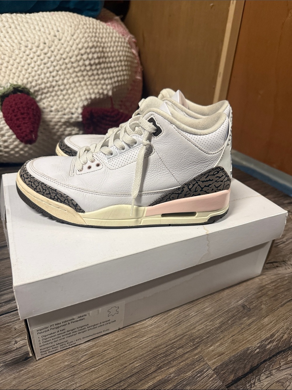 Jordan White Leather High-Top Sneakers with Pink and Cream Accents